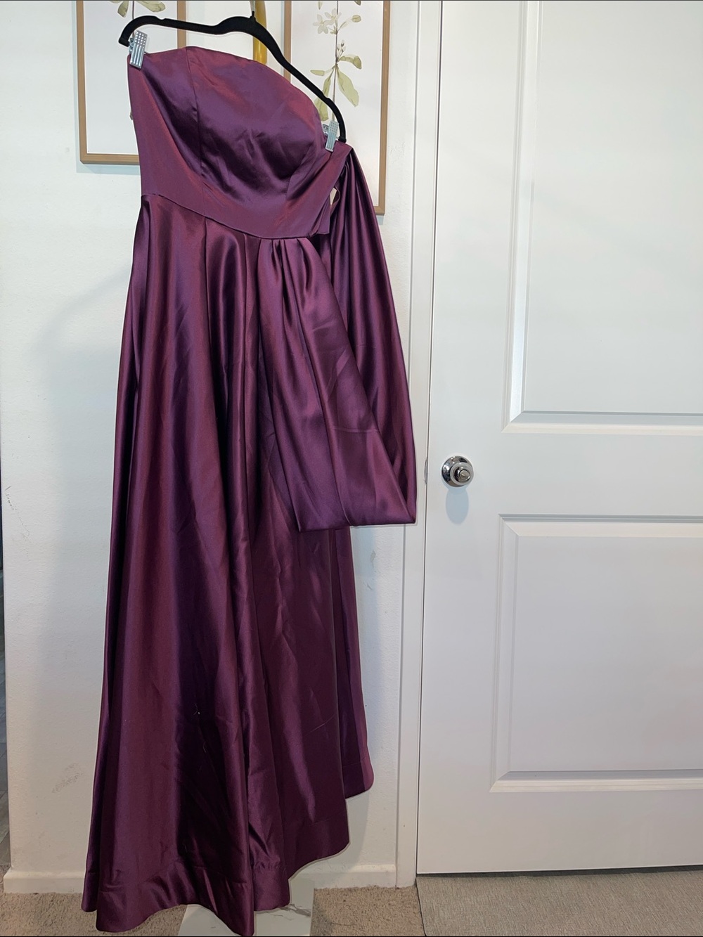 Strapless Plum Satin Evening Gown